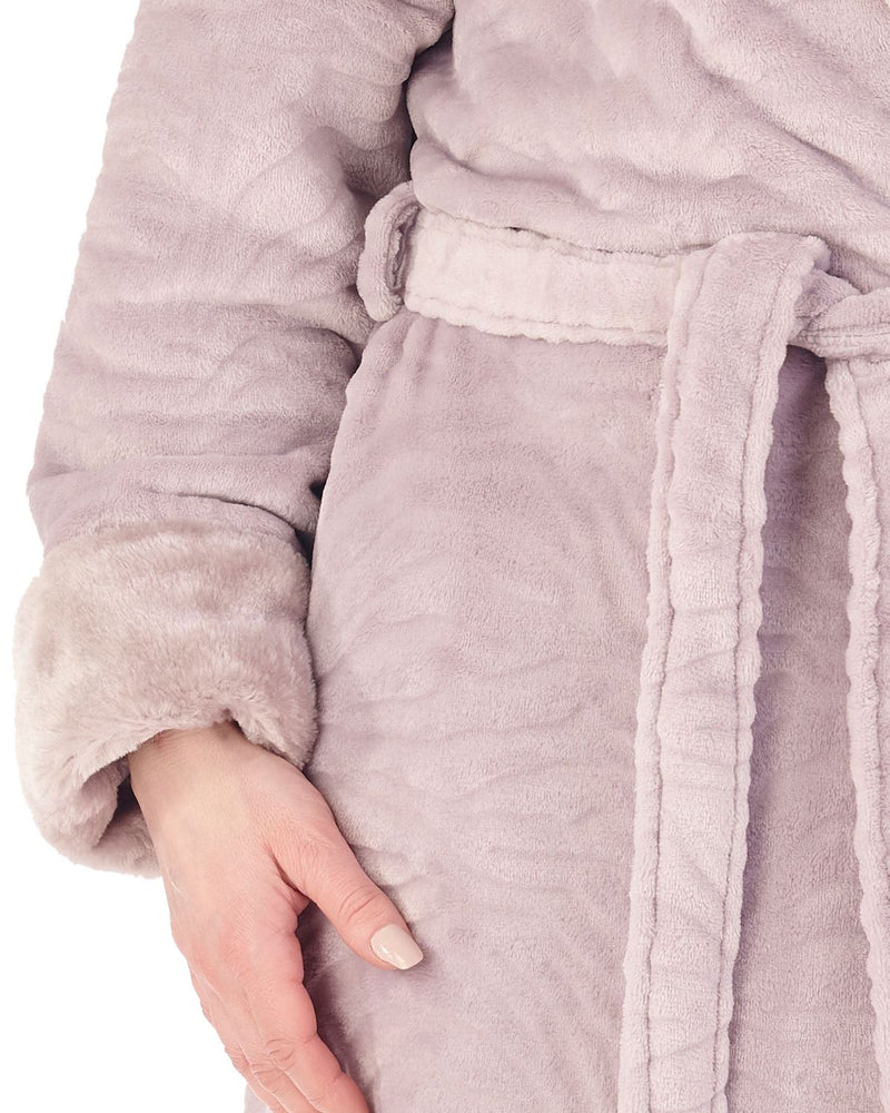 Slenderella Womens Faux Fur Collar Embossed Dressing Gown