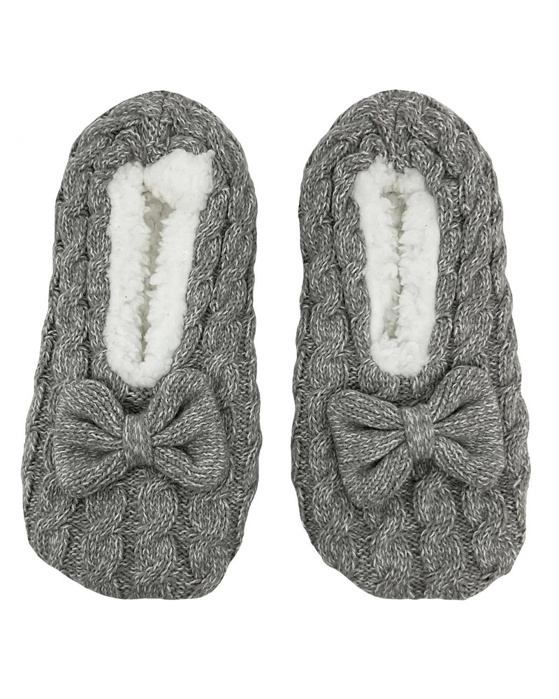 Bramble Womens Grey Knit Bow Ballerina Slippers