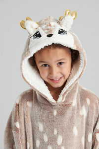 Girls Reindeer Fleece Snuggle Hoodie