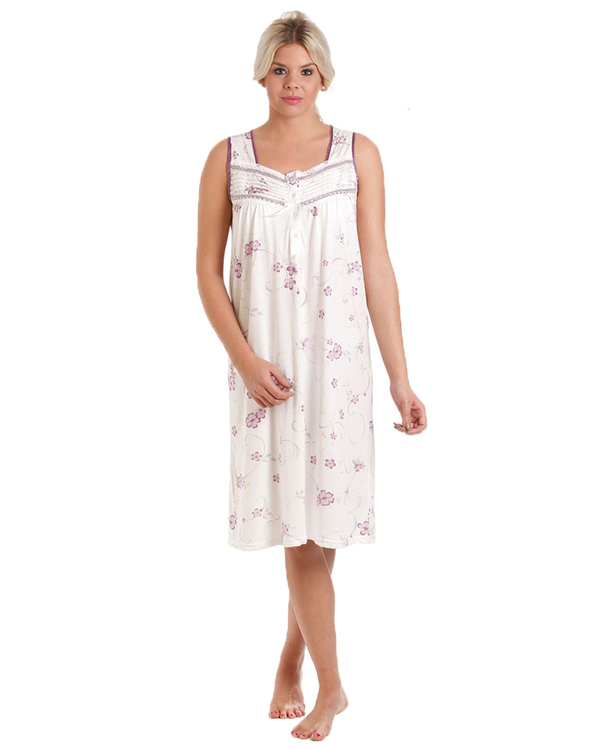 Lady Olga Womens Sleeveless Jersey Floral Nightie