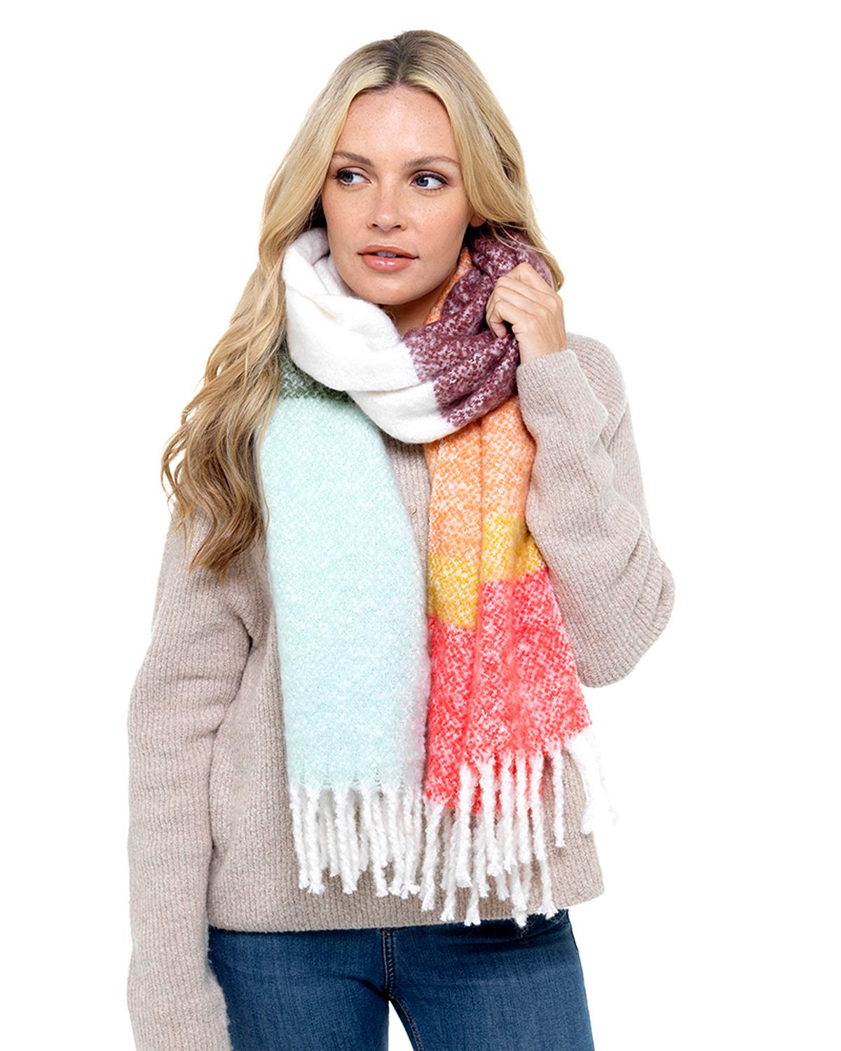 Foxbury Womens Rainbow Stripe Chunky Knit Scarf