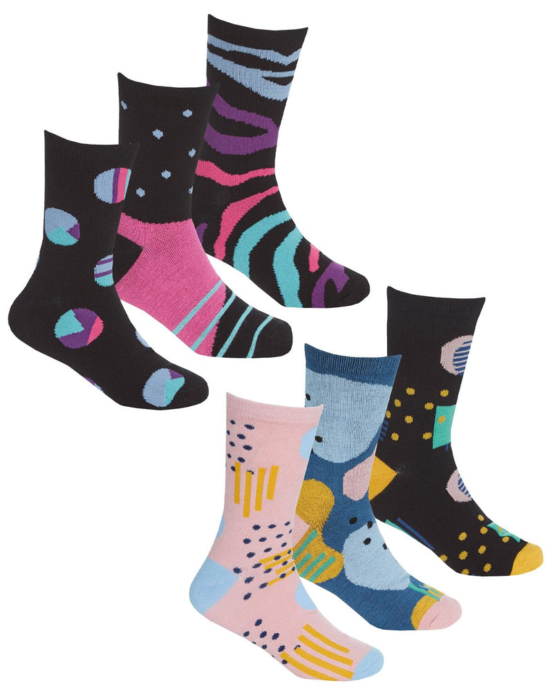 6 Pairs Girls Bamboo Abstract Mix Socks