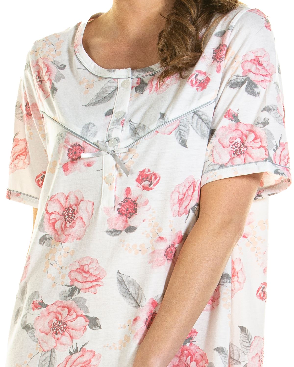 Lady Olga Womens Roses Jersey Short Sleeve Nightie