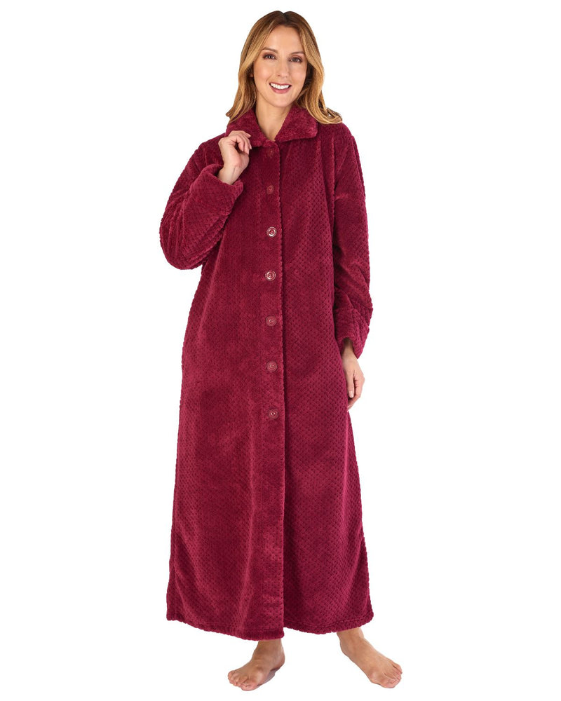 Slenderella Womens 52" Waffle Fleece Button Dressing Gown