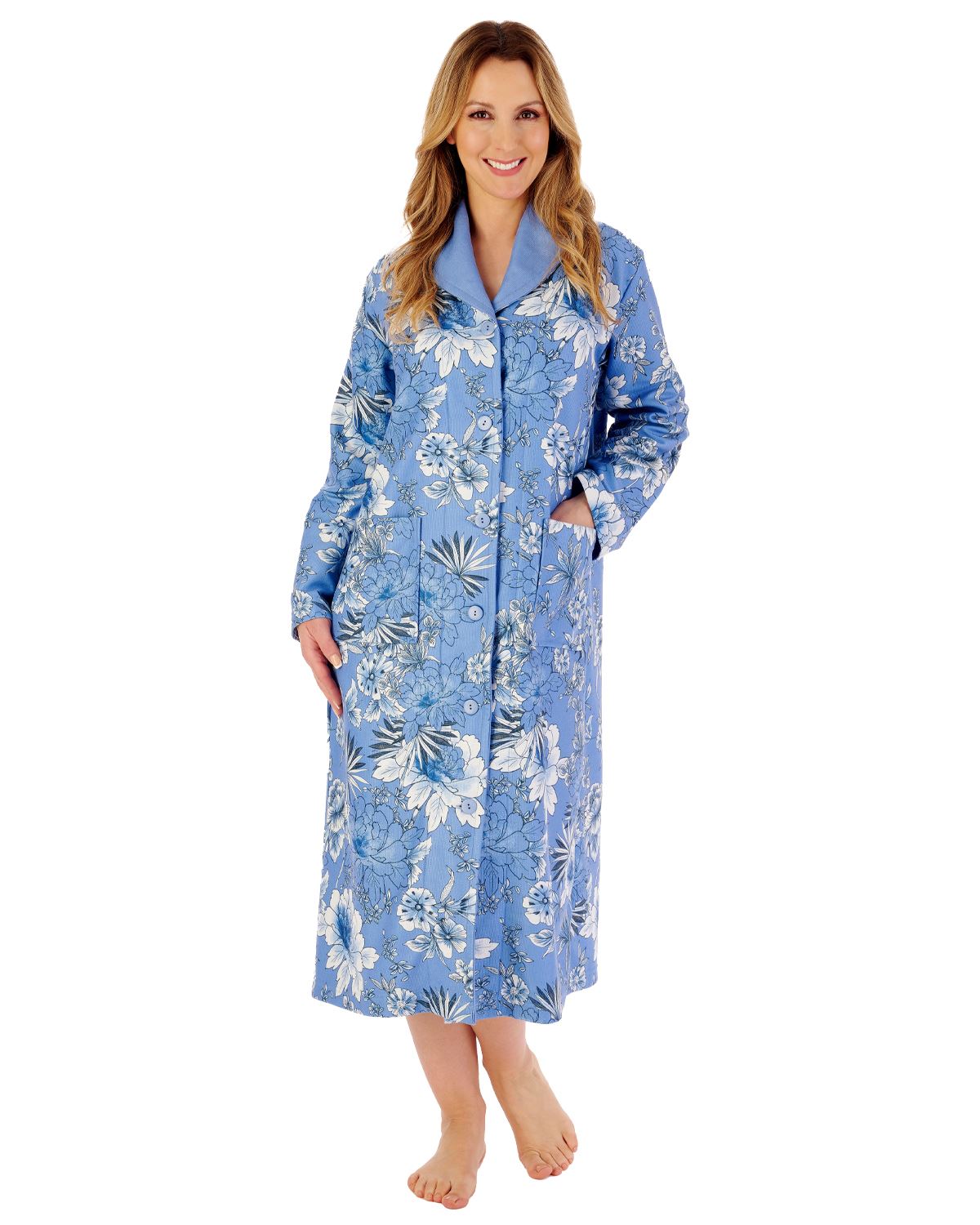 Slenderella Womens 46" Floral Bamboo Button Dressing Gown