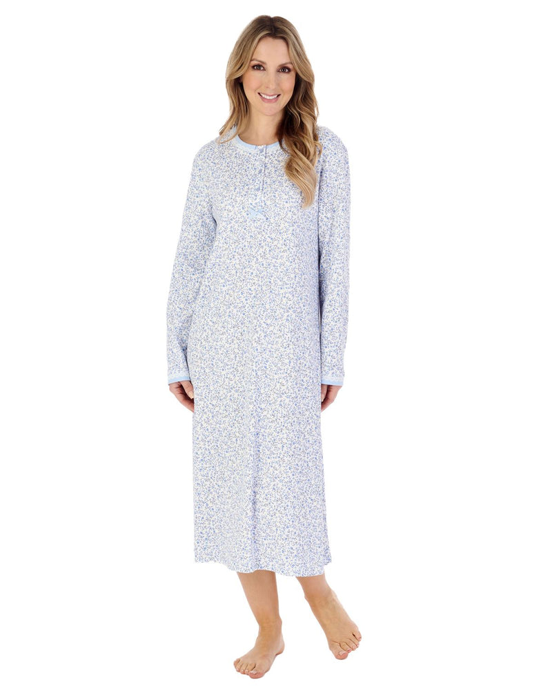 Slenderella Womens 45" Long Sleeve Interlock Cotton Nightie