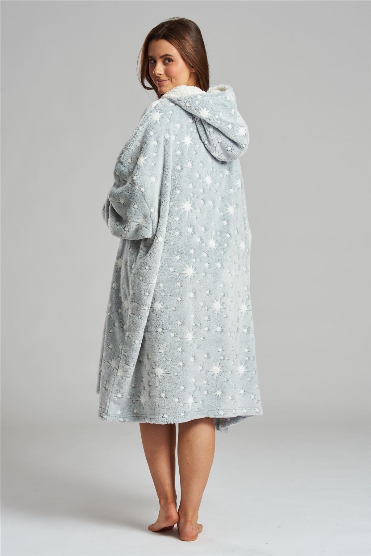 Loungeable Womens Grey Sparkle Star Blanket Hoodie