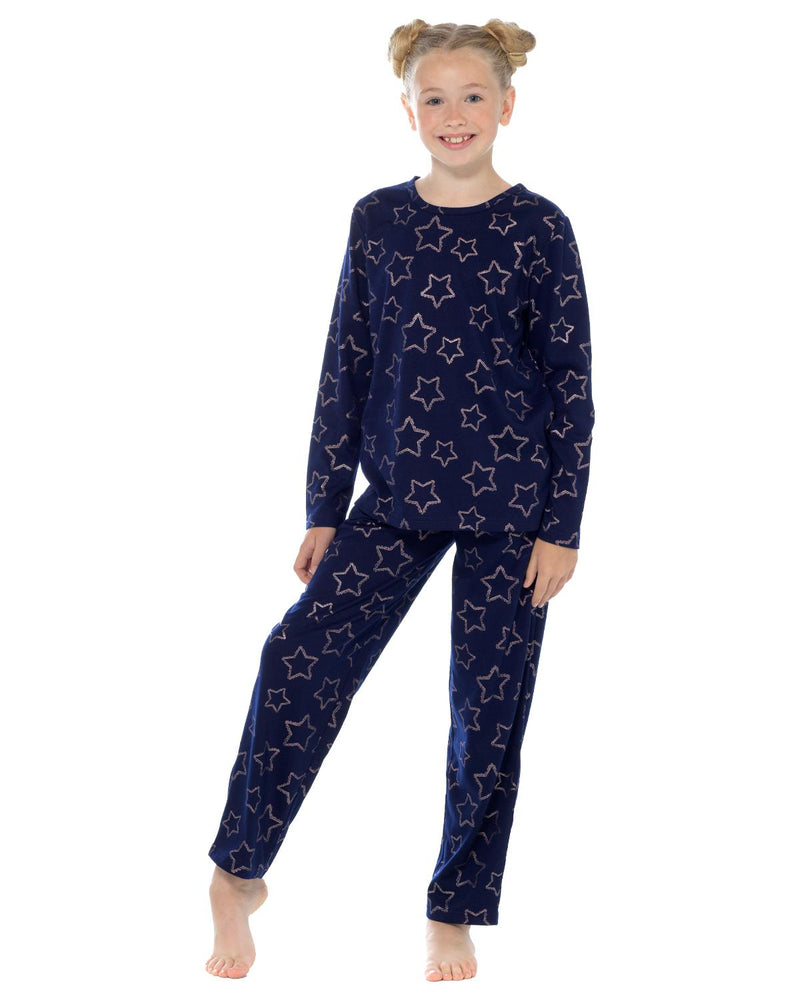 Slumber Hut Girls Jersey Navy Star Pyjamas