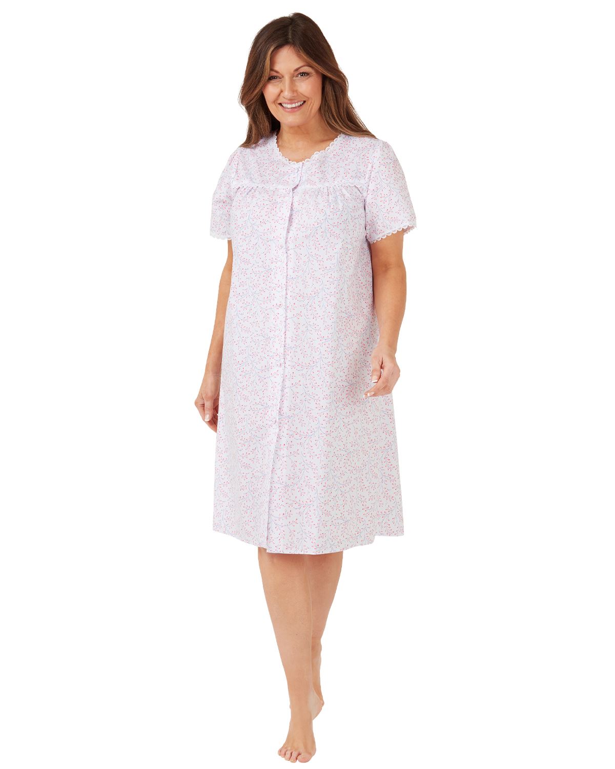 Marlon Womens Swirl Leaf Short Sleeve Button Nightie