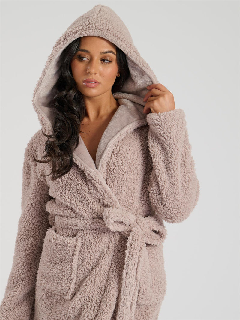 Loungeable Womens Mink Borg Maxi Dressing Gown