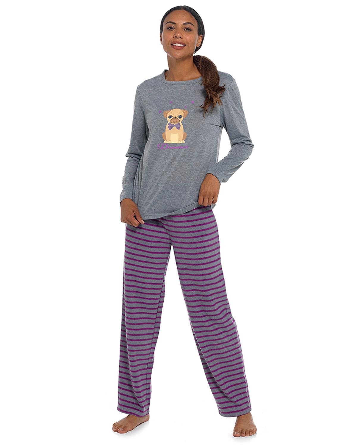 Follow That Dream Womens Grey Pug Pyjamas