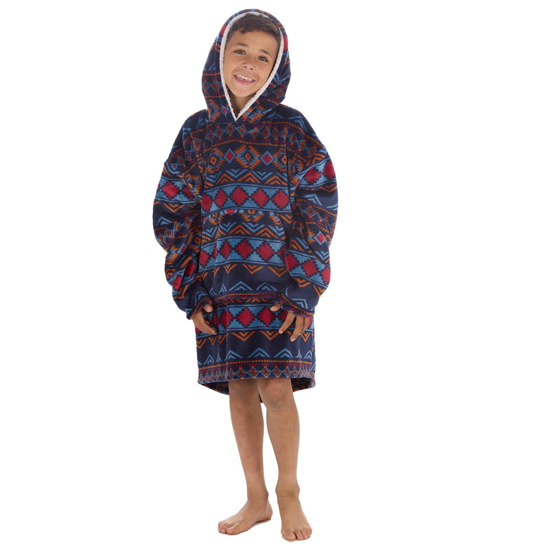 Huggable Kids Navy Aztec Print Snuggle Hoodie