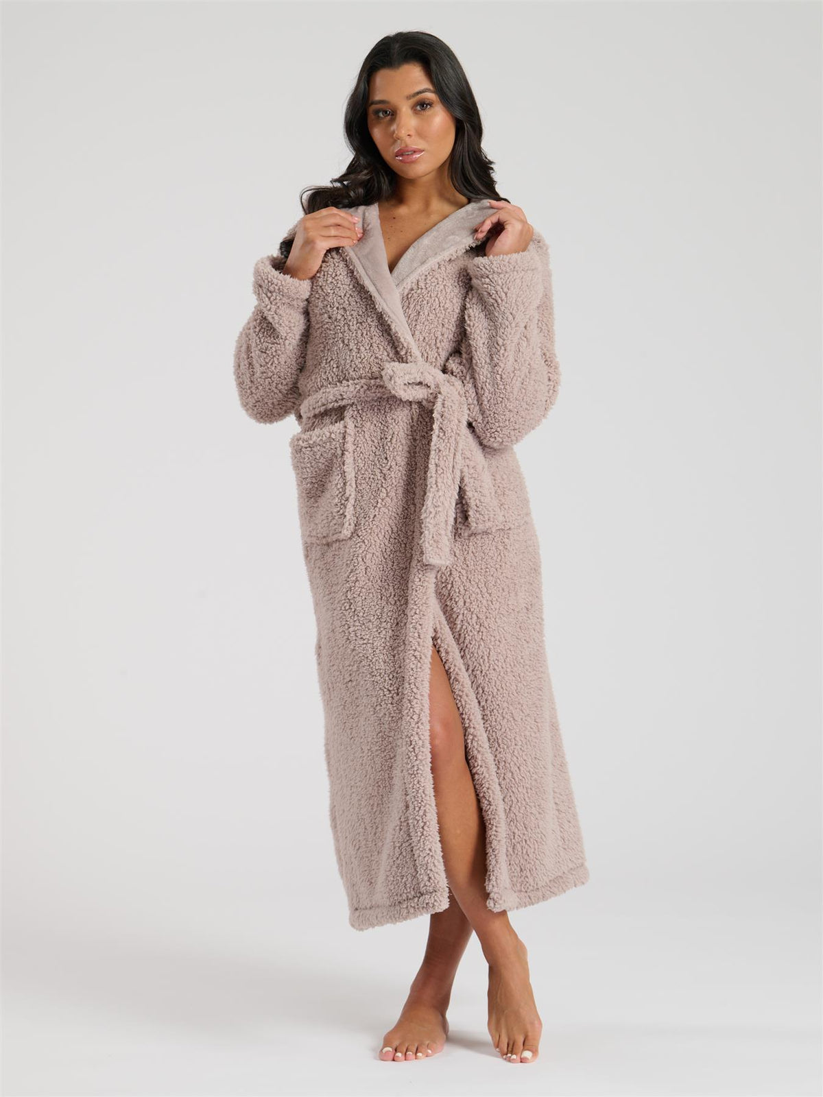 Loungeable Womens Mink Borg Maxi Dressing Gown