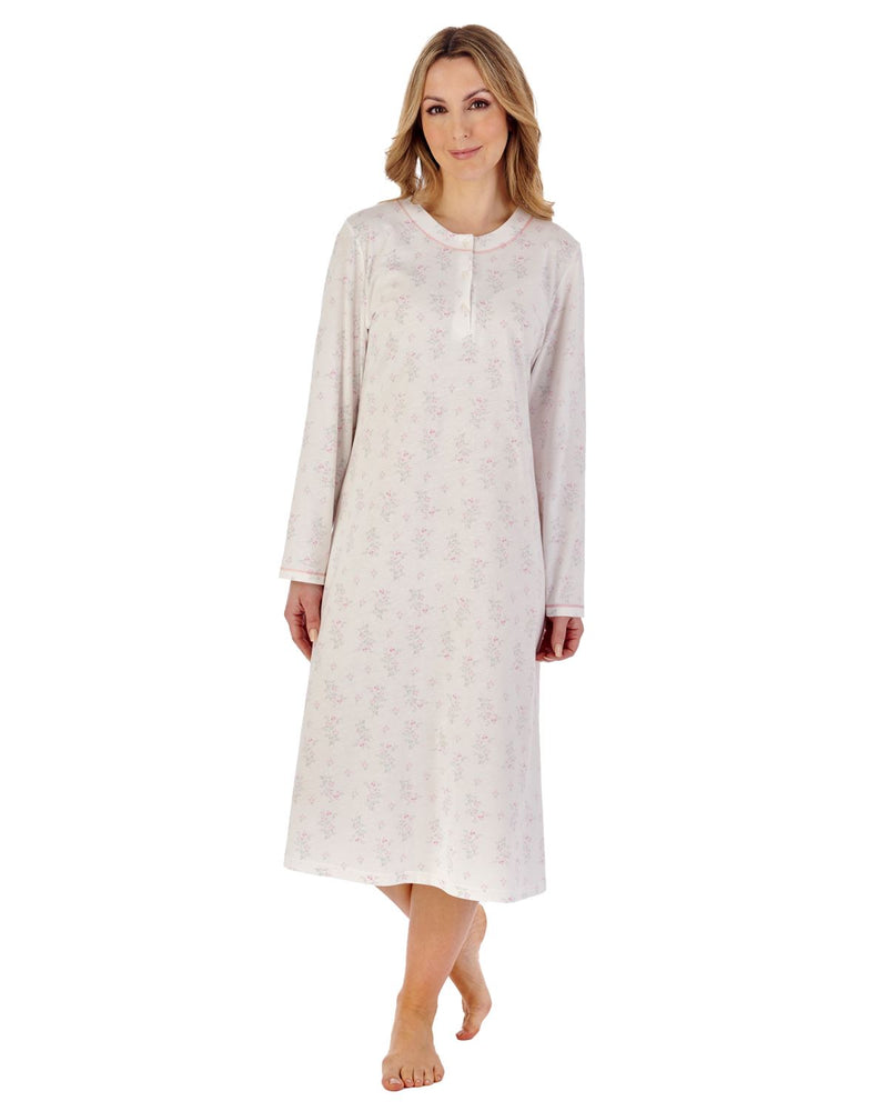 Slenderella Womens Trailing Floral 44" Jersey Cotton Long Sleeve Nightie