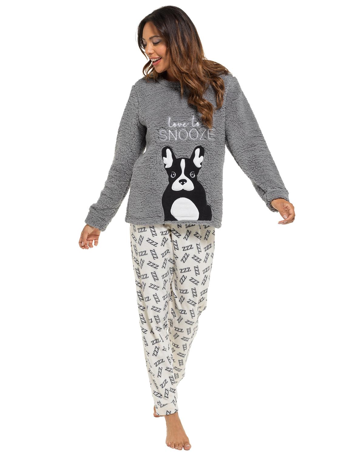 Womens Snoozing Frenchie Fleece Pyjamas