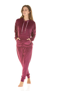 La Marquise Womens Velour Lounge Hooded Pyjamas