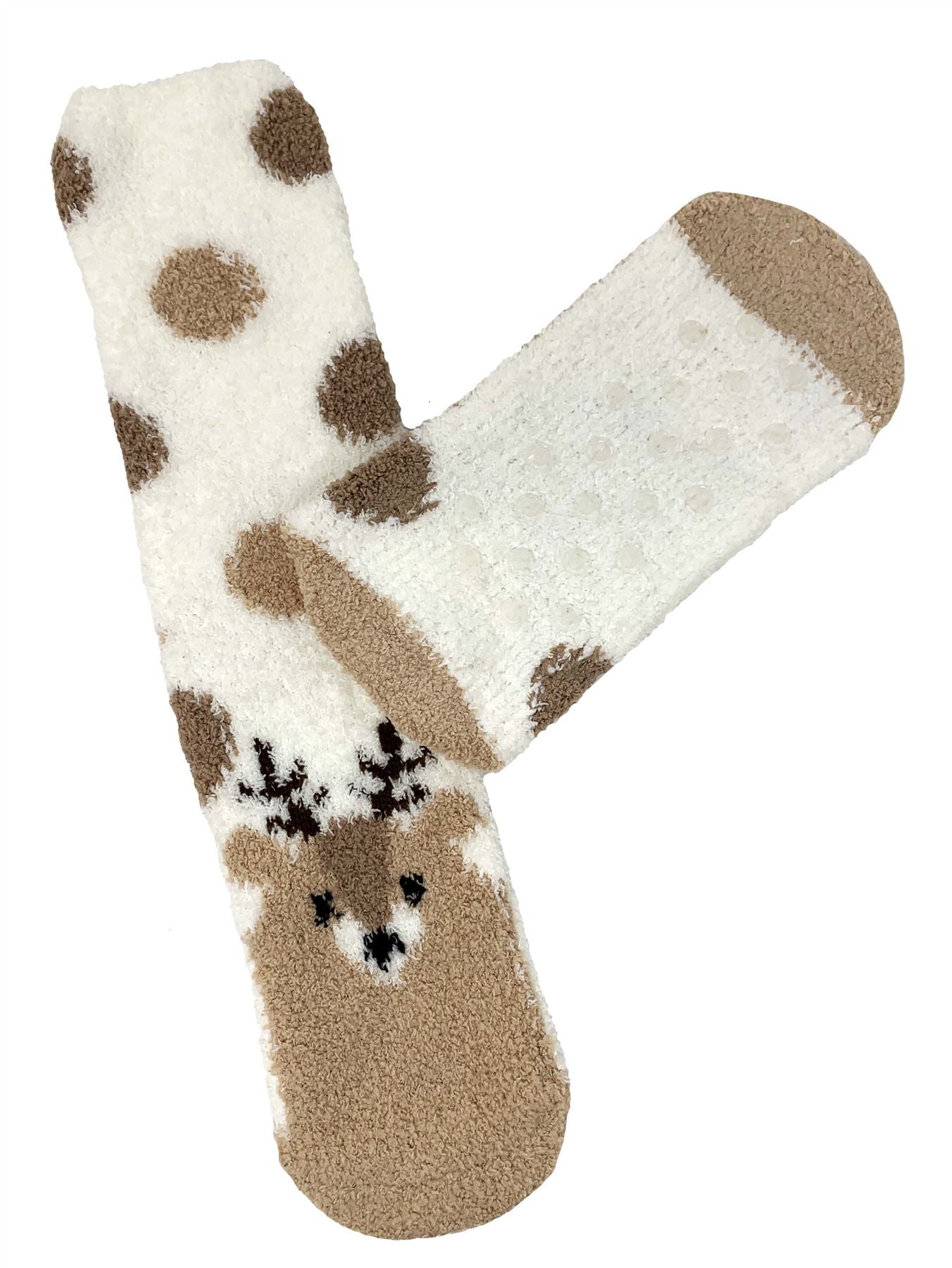 Bramble Womens 2 Pack Cream Deer Fluffy Socks