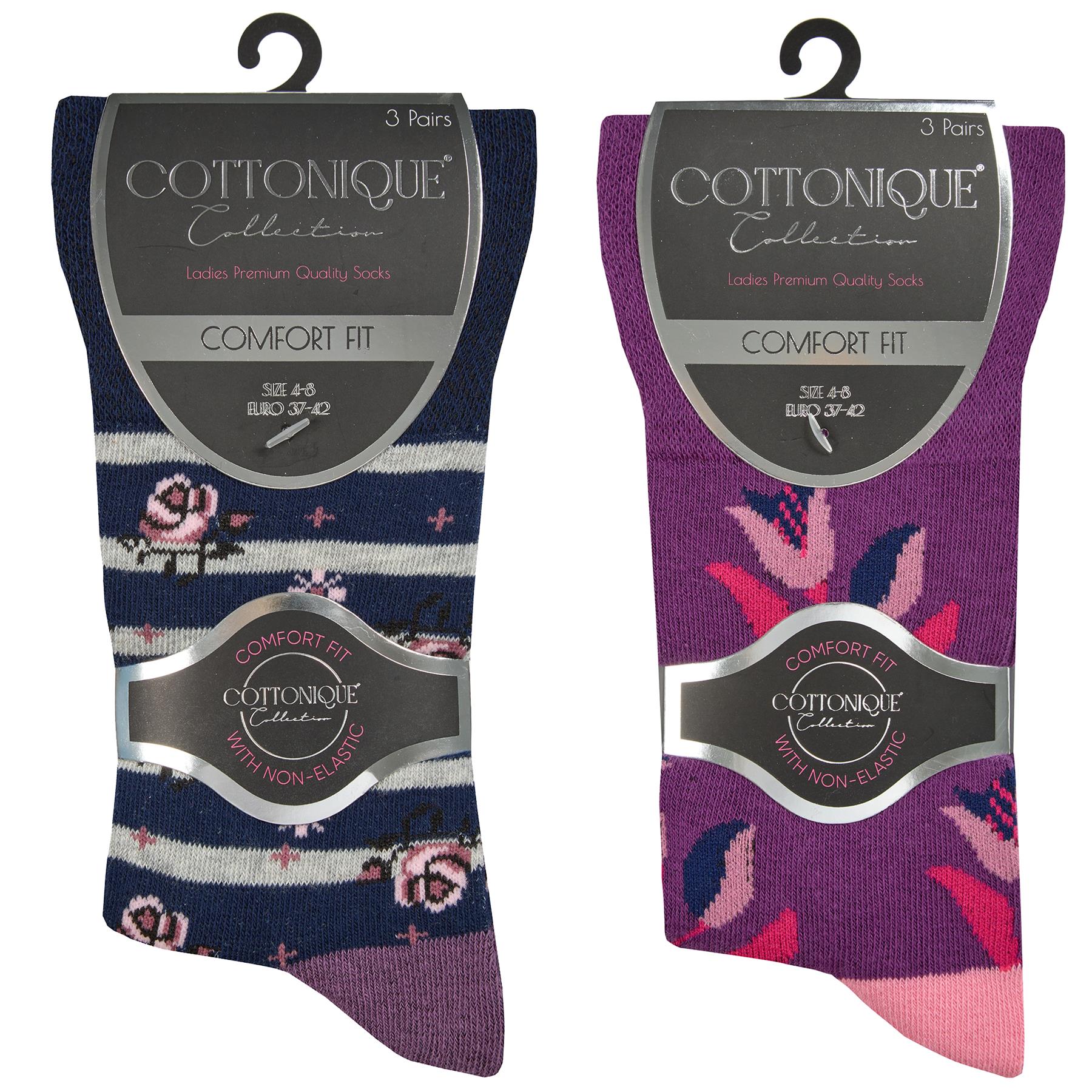 Cottonique Womens 6 Pack Purple Floral Comfort Fit Socks