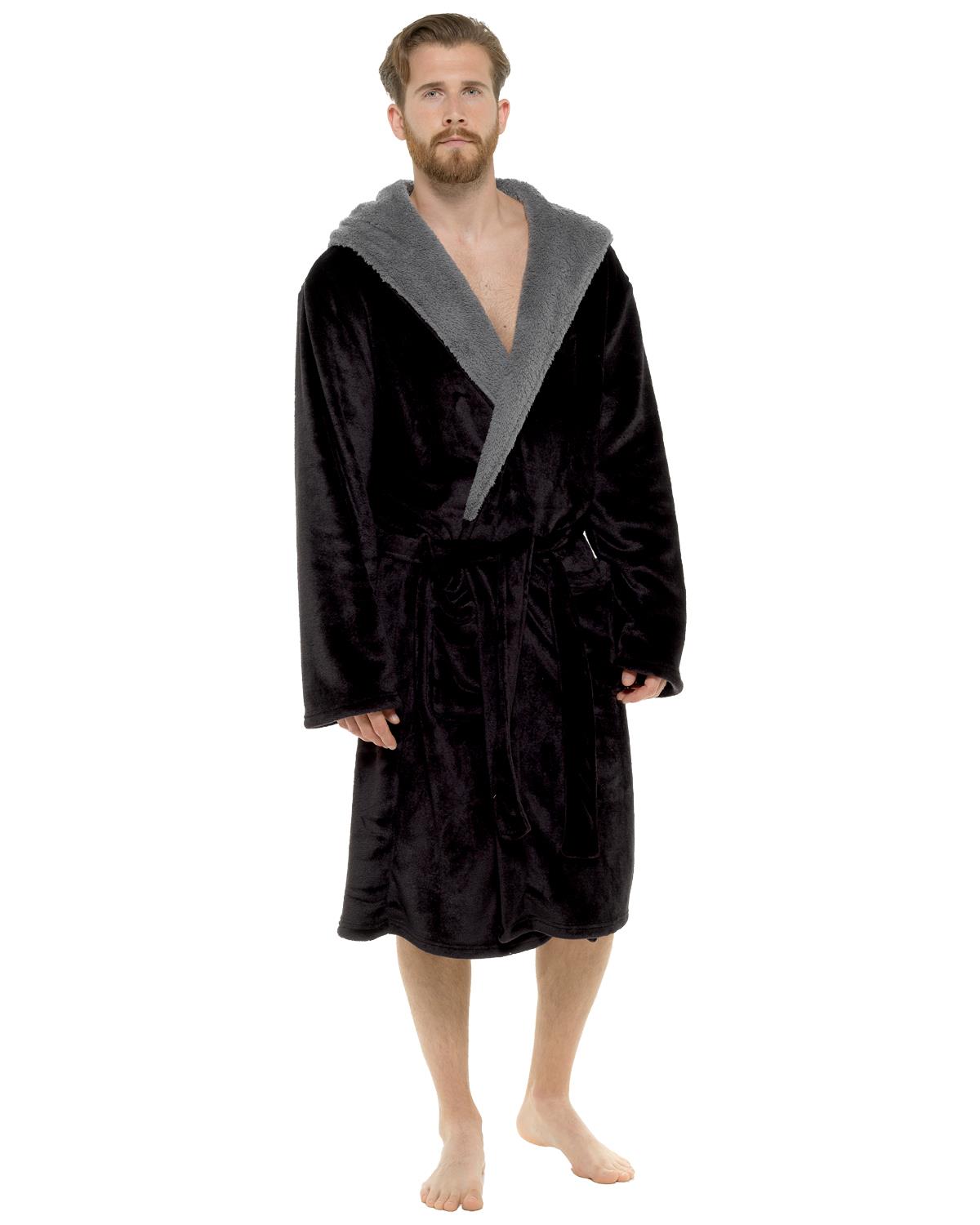 Mens Polished Fleece Sherpa Trim Dressing Gown