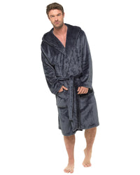 Mens Charcoal Polished Fleece Hooded Dressing Gown