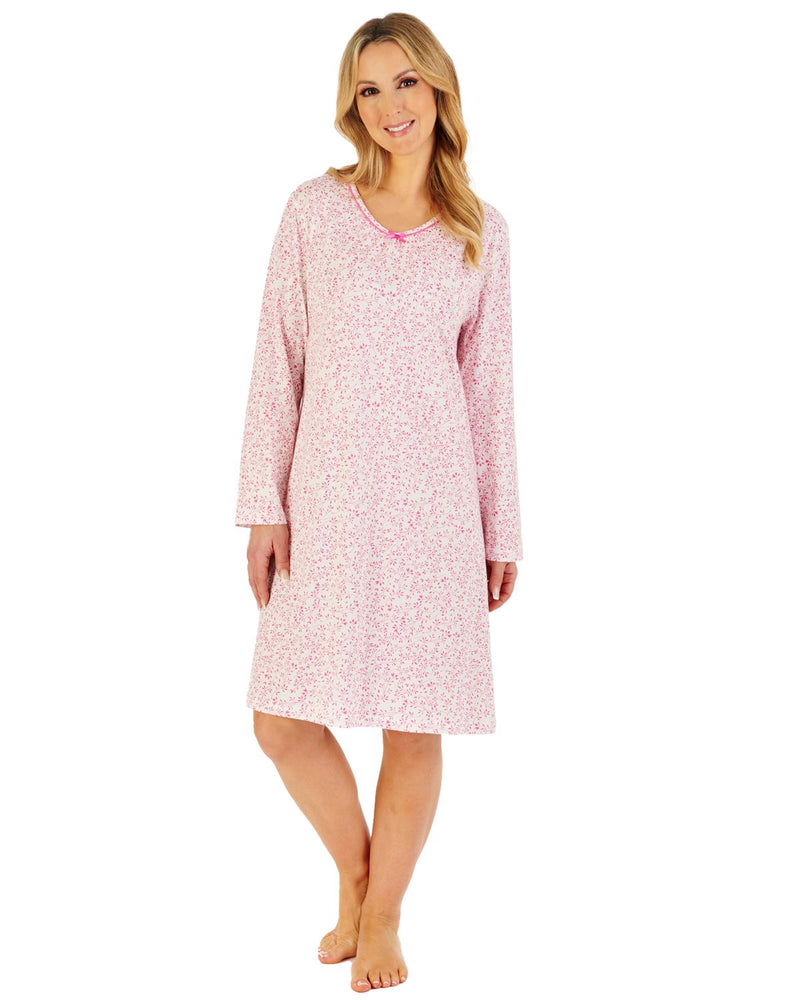 Slenderella Womens 38" Leaf Print Long Sleeve Cotton Nightie