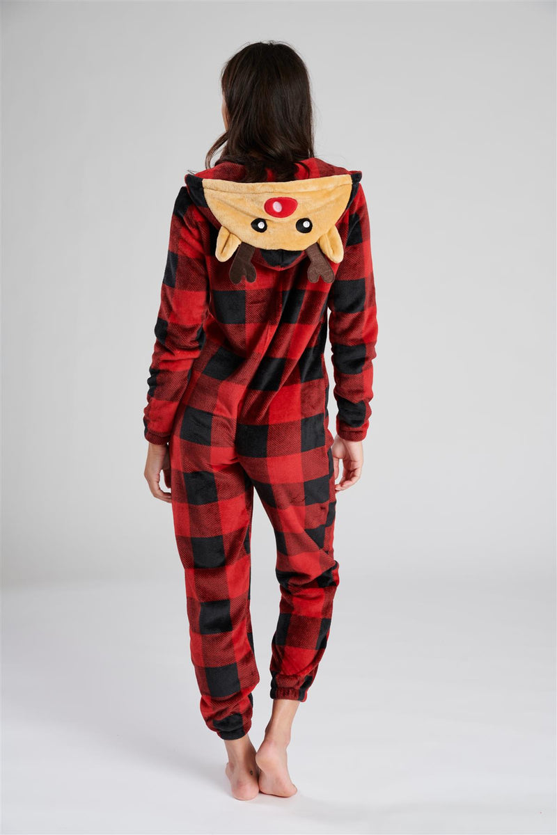 Loungeable Womens Red Check Reindeer Onesie