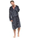 Mens Charcoal Polished Fleece Hooded Dressing Gown