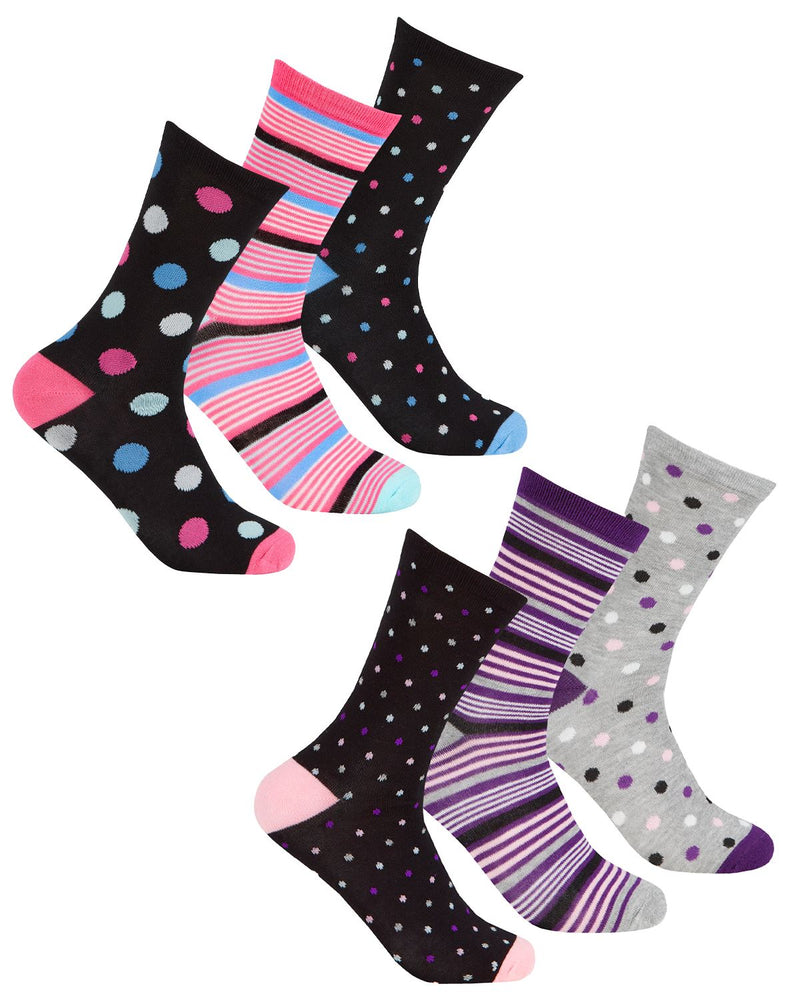 Womens 6 Pack Spot Mix Bamboo Socks