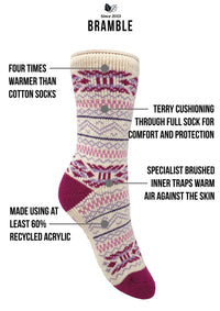 Bramble Womens Pink Fairisle Thermasock