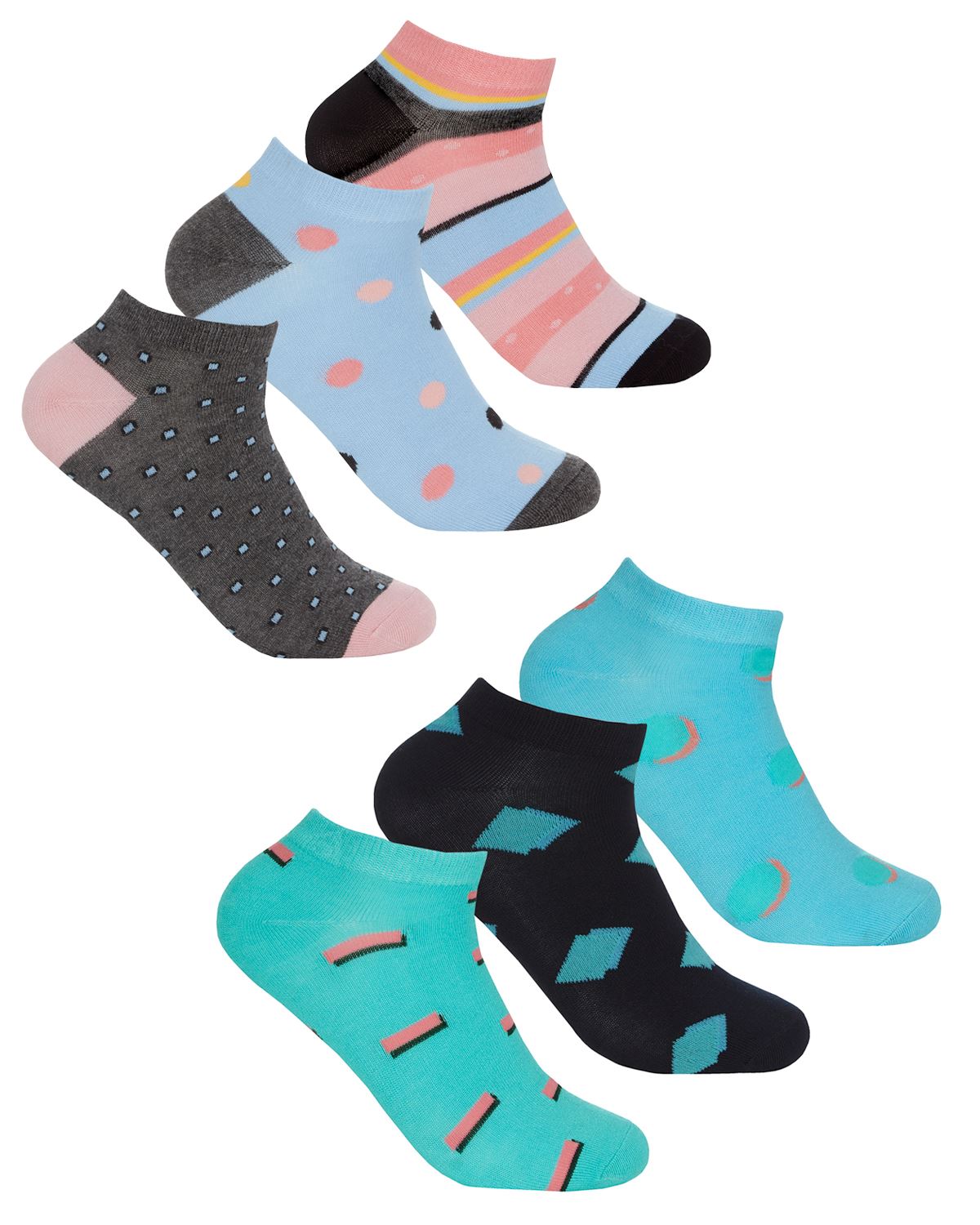 Womens 6 Pack Geo Mix Bamboo Trainer Socks