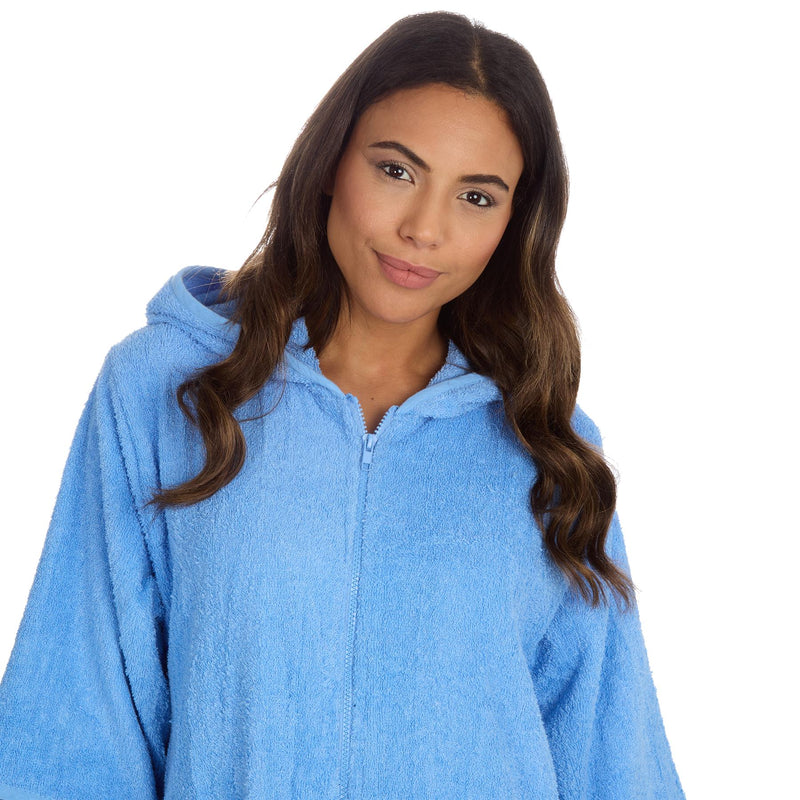 Forever Dreaming Womens Hooded Zip Towelling Bathrobe