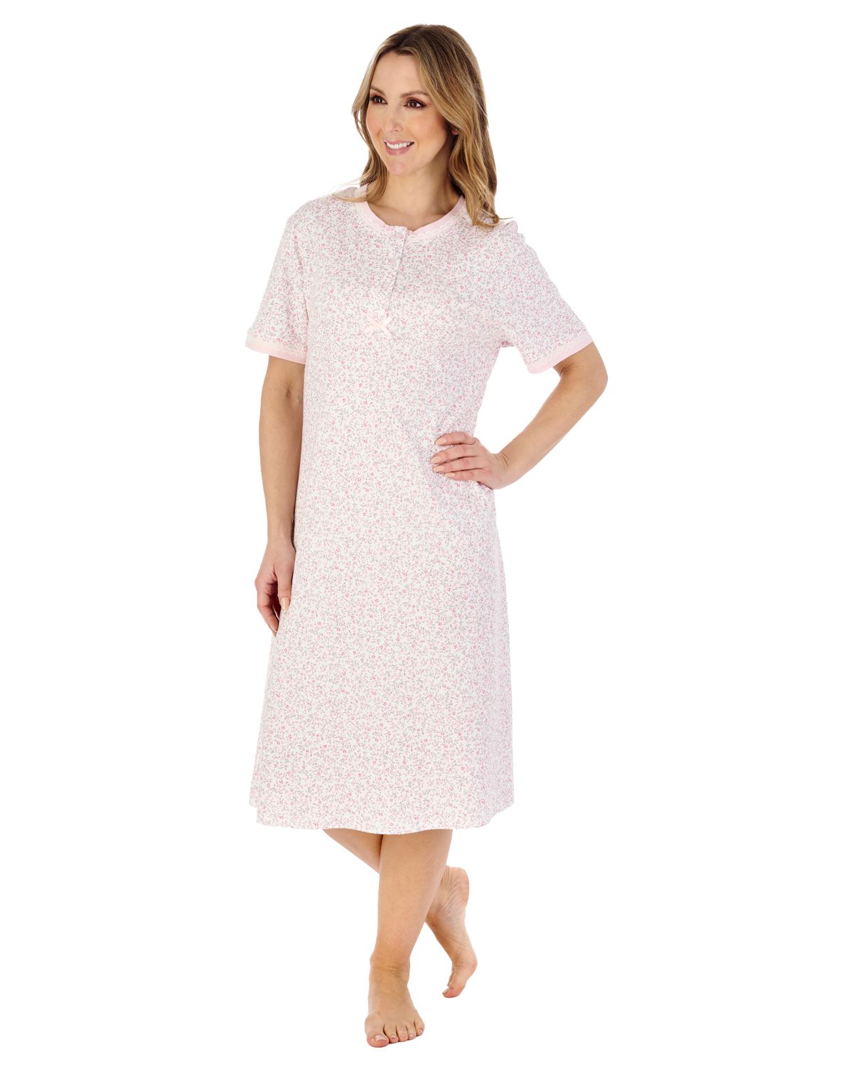 Slenderella Womens 42" Short Sleeve Interlock Cotton Nightie