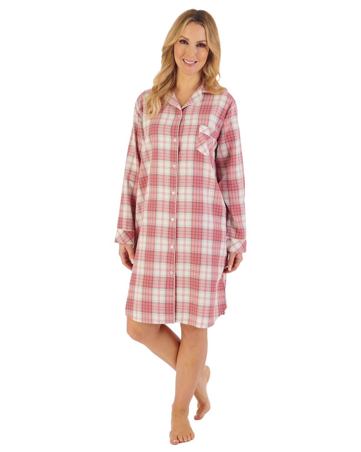 Slenderella Womens Brushed Check 38" Woven Nightshirt