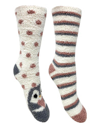 Bramble Womens 2 Pack Cream Penguin Fluffy Socks