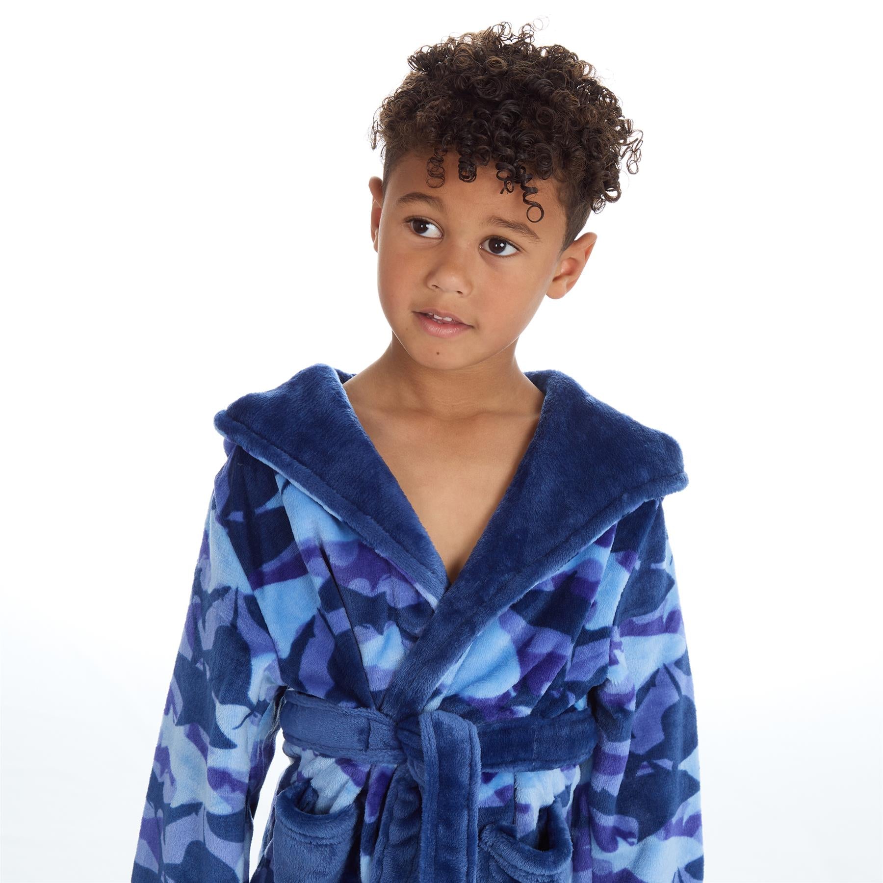 Boys Blue Shark Camo Dressing Gown