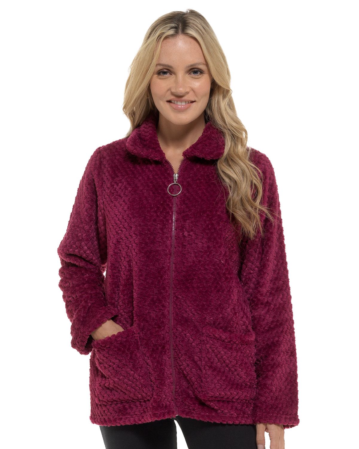 Undercover Womens Waffle Fleece Zip Bed Jacket