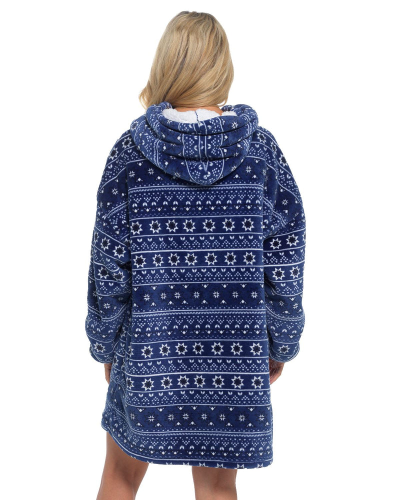 Slumber Hut Adults Navy Fairisle Oversized Snuggle Hoodie