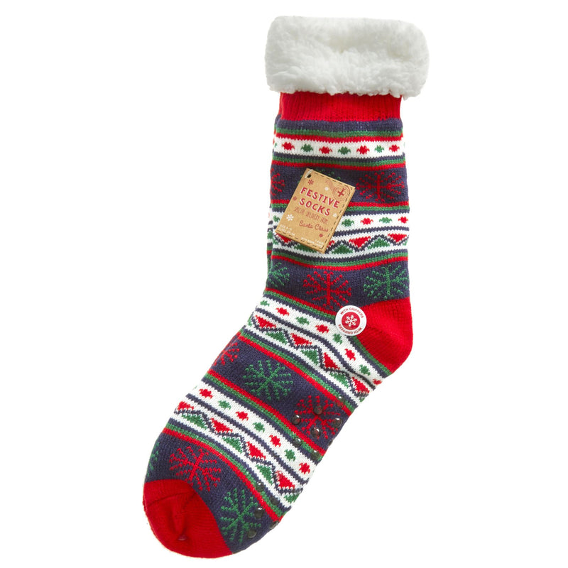 Mens Fairisle Sherpa Lined Slipper Socks