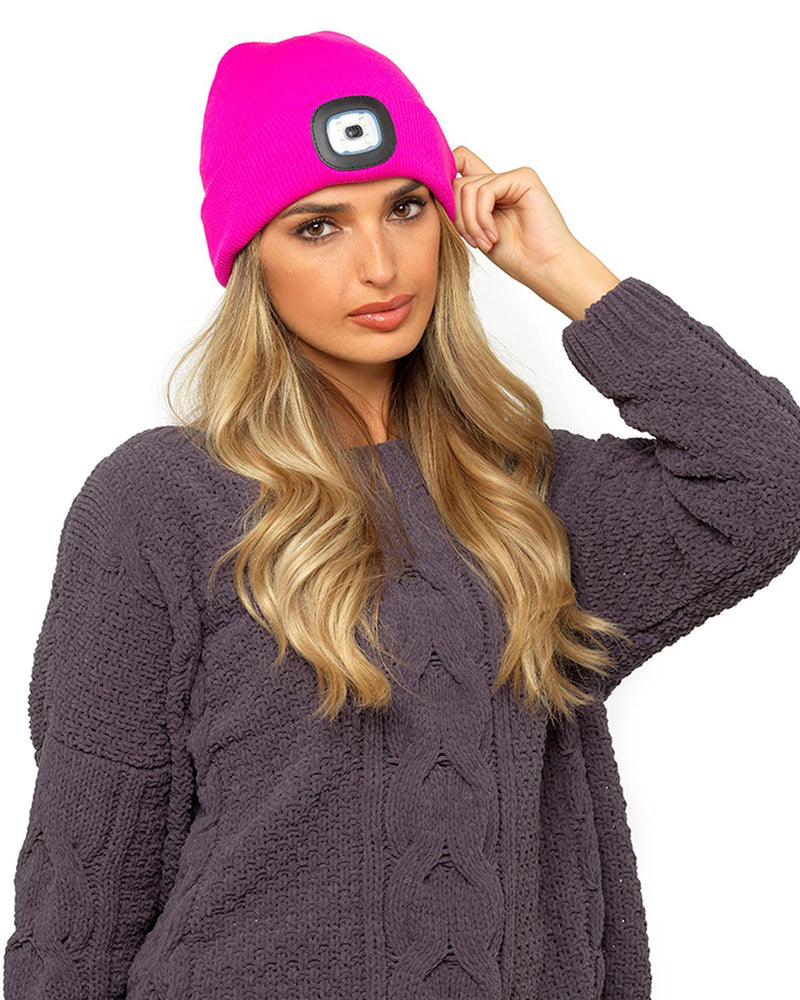 Womens LED Light Knitted Beanie Hat