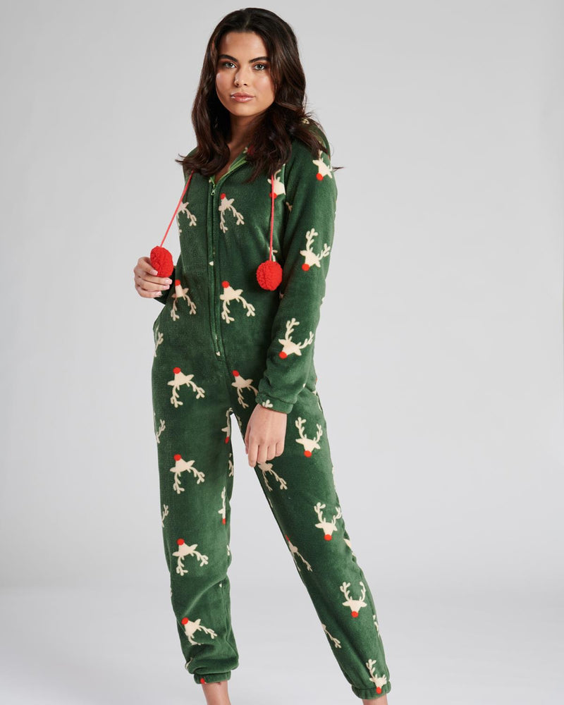 Loungeable Womens Green Forest Reindeer Onesie