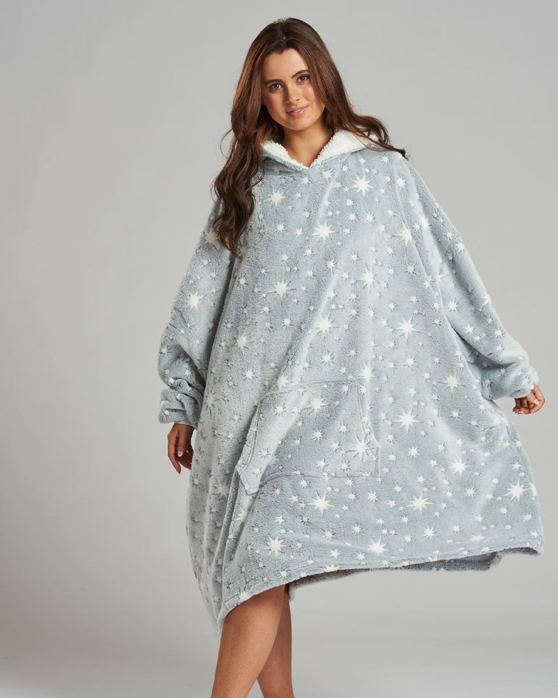 Loungeable Womens Grey Sparkle Star Blanket Hoodie