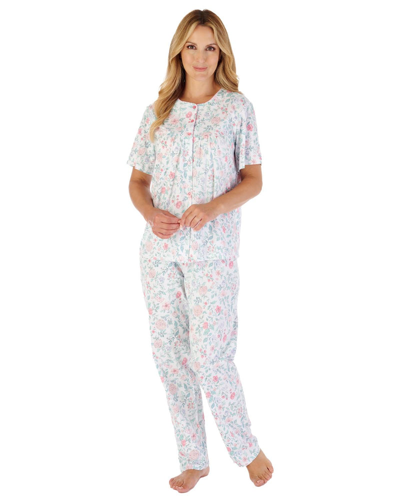 Slenderella Womens Trailing Floral Short Sleeve Button Pyjamas