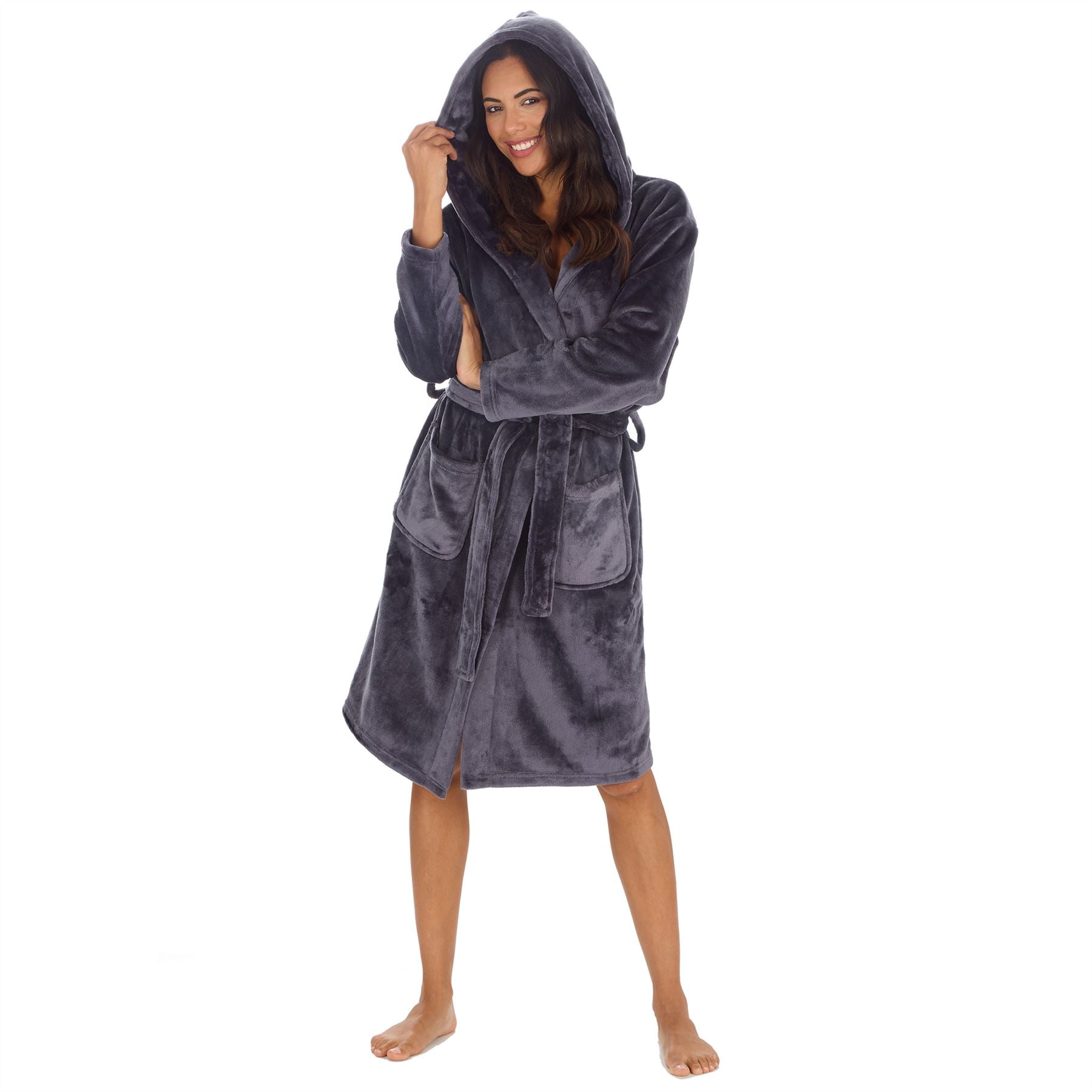 Forever Dreaming Womens Polished Hooded Dressing Gown