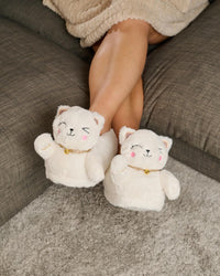 Loungeable Womens White Lucky Cat Slippers