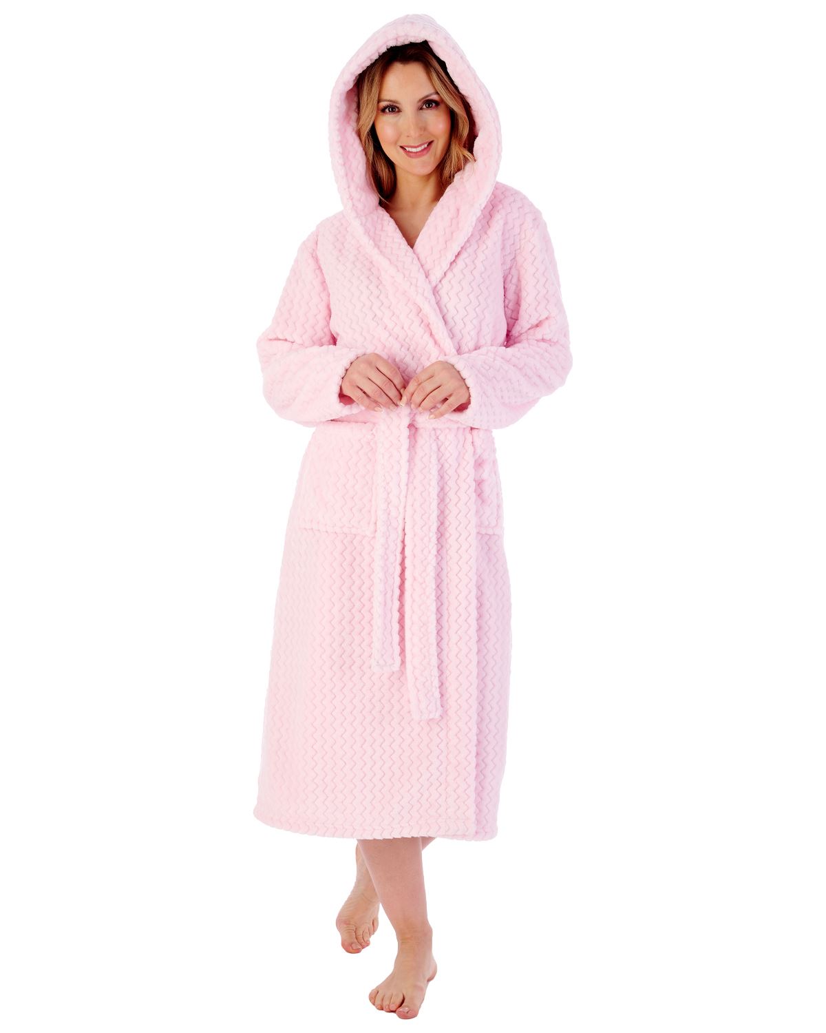 Slenderella Womens 46" Chevron Embossed Fleece Hooded Dressing Gown