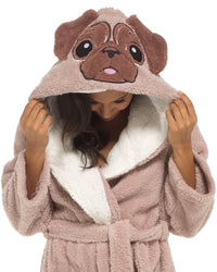 Slumber Hut Womens Shaggy Fleece Pug Dressing Gown