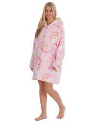 Huggable Womens Pink Rainbow Oversized Hoodie