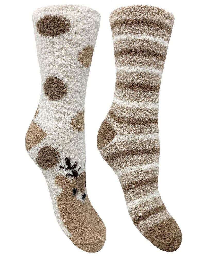 Bramble Womens 2 Pack Cream Deer Fluffy Socks