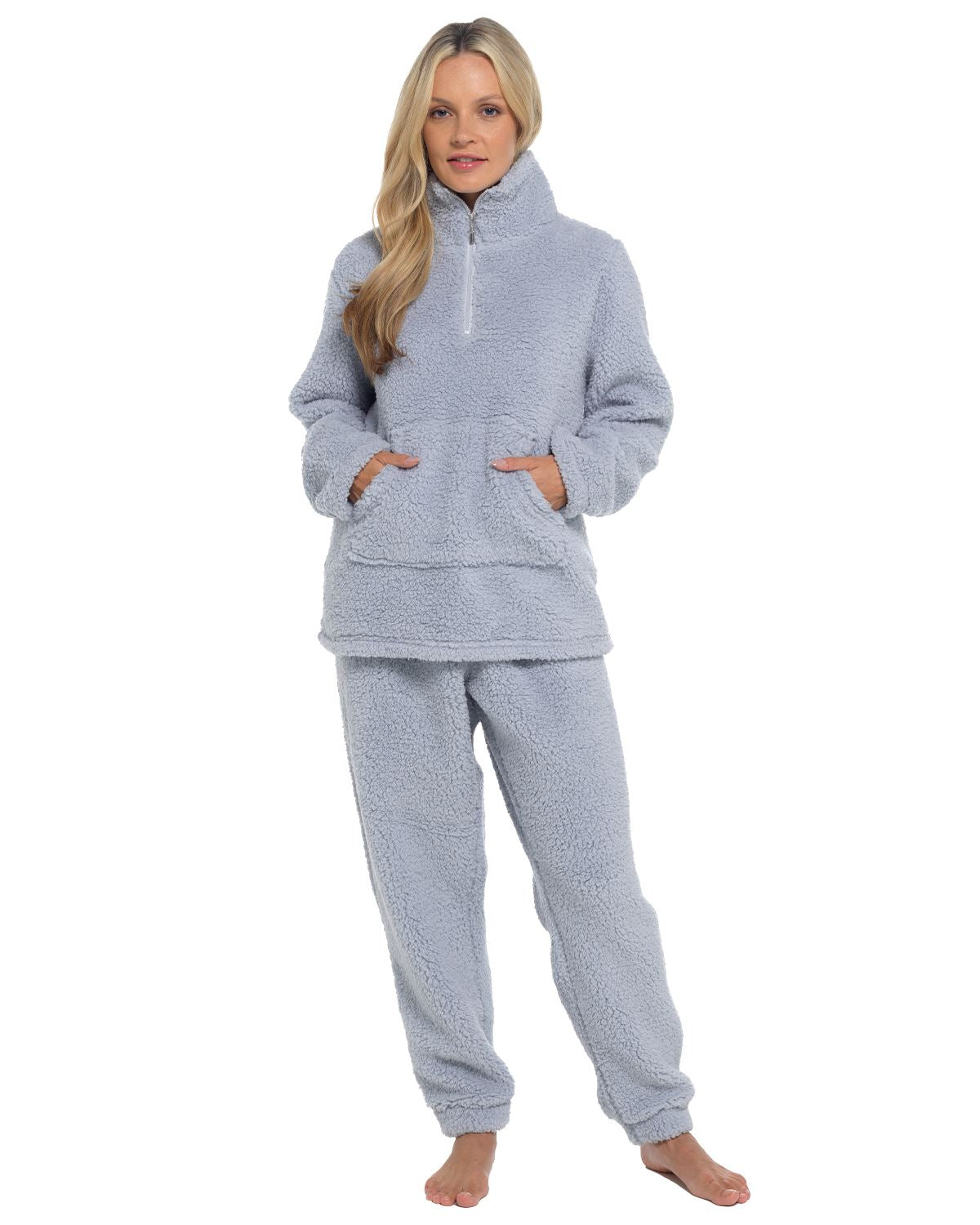 Slumber Hut Womens Grey Borg Quarter Zip Pyjamas