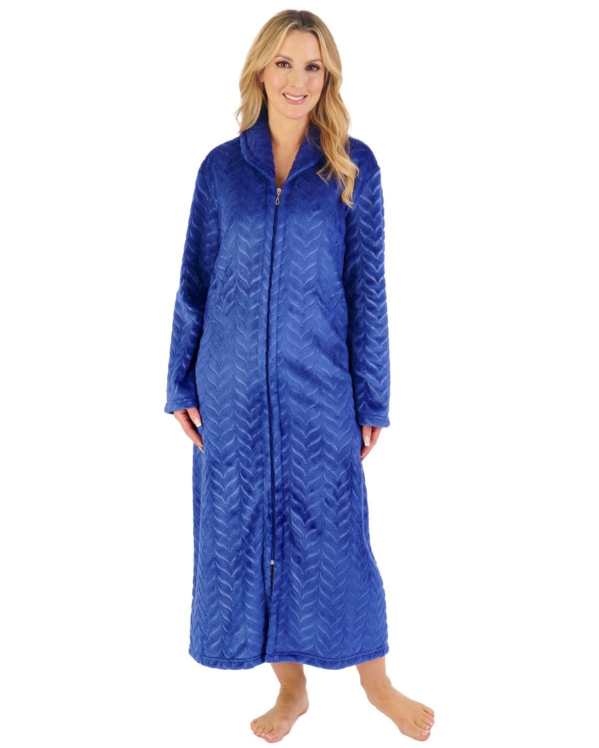 Slenderella Womens Embossed Zip Dressing Gown